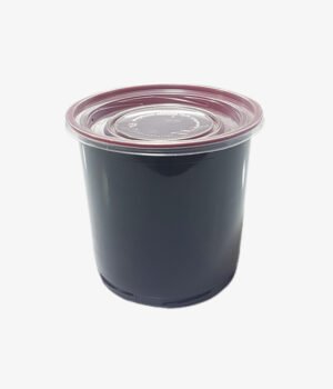 Pot rond en plastique noir fond rouge avec couvercle